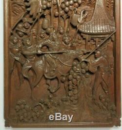 Old or Antique CHINESE Deep CARVED WOOD RELIEF Figural PANEL