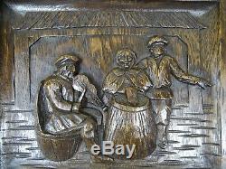 One of 30 Tall French Antique Carved Panel Oak Wood Bistro Scene N°1