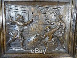 One of 30 Tall French Antique Carved Panel Oak Wood Bistro Scene N°1