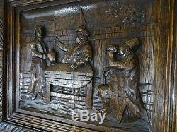 One of 30 Tall French Antique Carved Panel Oak Wood Bistro Scene N°2