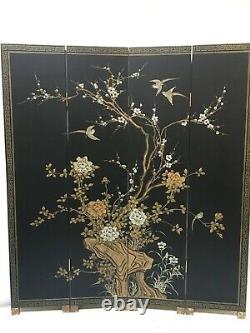 Oriental furniture screen 6'x4 panels black lacquer screen