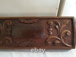 Ornate Green Man Carved Wooden Panel, Reclaimed Wood Drawer Front 69 X 12 X 3cm