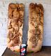 Pair 1950s German Black Forest Wood Carved Wall Panel Plaque Animal Hunt