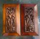 Pair (2) Antique Carved Architectural Solid Wood Panels With Faces 6 X 10.75