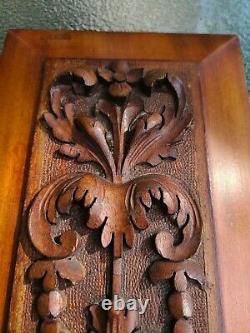 PAIR (2) Antique Carved Architectural Solid Wood Panels with Faces 6 x 10.75