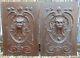 Pair Antique 19th Century French Carved Gothic Lion Chimera Head Wooden Panels