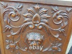 PAIR ANTIQUE 19th CENTURY FRENCH CARVED GOTHIC LION CHIMERA HEAD WOODEN PANELS
