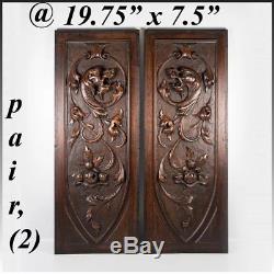 PAIR Antique Carved Wood Cabinet Panels, Neo-Renaissance Gothic Griffen, Chimera