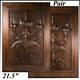 Pair Antique Victorian 21x15 Carved Wood Architectural Furniture Door Panels