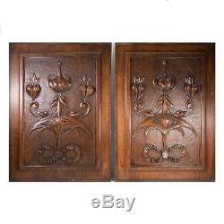 PAIR Antique Victorian 21x15 Carved Wood Architectural Furniture Door Panels