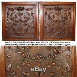 PAIR Antique Victorian 21x19 Carved Wood Architectural Furniture Door Panels