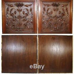 PAIR Antique Victorian 21x19 Carved Wood Architectural Furniture Door Panels