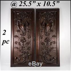 PAIR Antique Victorian 25x10 Carved Wood Architectural Furniture Door Panels