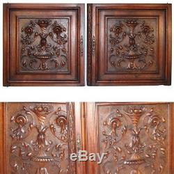 PAIR Antique Victorian 25x25 Carved Wood Architectural Furniture Door Panels