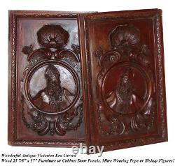 PAIR Antique Victorian 26x22 Carved Wood Architectural Furniture Doors, Panels