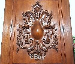 PAIR GOTHIC SCROLL LEAVES PANEL Antique french carved wood salvaged paneling
