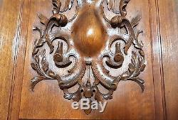 PAIR GOTHIC SCROLL LEAVES PANEL Antique french carved wood salvaged paneling