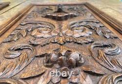 PAIR OF LARGE ANTIQUE SOLID OAK CARVED WOOD PANELS CARVINGS FRAMED 1890 25x12.5