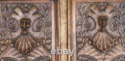 PAIR OF LARGE ANTIQUE SOLID OAK CARVED WOOD PANELS CARVINGS FRAMED 1890 25x12.5