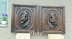 PAIR black forest hunting cabinet wood carved door panels furniture door