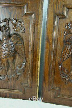 PAIR black forest wood carved door cabinet panels Bird hunting trophy