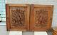 Pair Black Forest Wood Carved Hunting Cabinet Door Panels Trophy