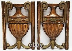 PR Antique Carved Painted Wood Architectural Salvage Roman Style URN Panels 7.5
