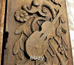 Pair 17th flower music trophy carving panel Antique french architectural salvage