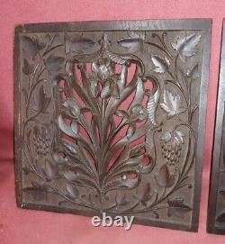 Pair Antique Art Nouveau Carved Wood Panels Asian