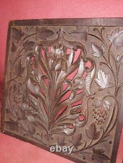 Pair Antique Art Nouveau Carved Wood Panels Asian