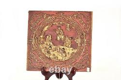 Pair Antique Chinese Red Gilt Wood Carving / Carved Panel, Qing Dynasty, 19th c