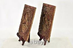 Pair Antique Chinese Red Gilt Wood Carving / Carved Panel, Qing Dynasty, 19th c