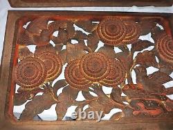 Pair Antique Chinese Wood Carving Sculpture Architectural Panels