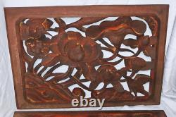 Pair Antique Chinese Wood Carving Sculpture Architectural Panels