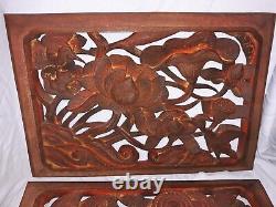 Pair Antique Chinese Wood Carving Sculpture Architectural Panels