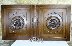 Pair Antique French Carved Architectural Panel Solid Walnut Wood Knight