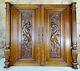 Pair Antique French Carved Wood Architectural Door Panel Gothic Chimera Walnut