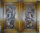 Pair Antique French Carved Wood Door Panel Gothic Chimera Walnut