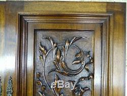 Pair Antique French Carved Wood Door Panel Gothic Chimera Walnut
