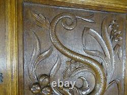 Pair Antique French Carved Wood Oak Door Panel Gothic Chimera- Griffin-Dragon