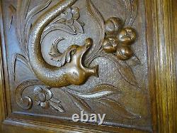 Pair Antique French Carved Wood Oak Door Panel Gothic Chimera- Griffin-Dragon
