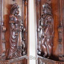 Pair Antique French Carved Wood Panels Wall Door Plaques Troubadour Sculptural