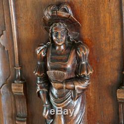 Pair Antique French Carved Wood Panels Wall Door Plaques Troubadour Sculptural