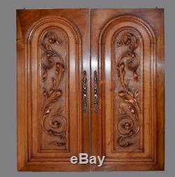 Pair Antique French Hand Carved Solid Wood Architectural Doors Wall Panels