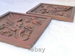 Pair Antique French Hand Carved Walnut Wood Panels Gothic Chimera Salvage #9