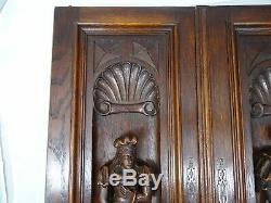 Pair Antique French Highly Carved Panels/Door Oak Wood/ Figures/ Medieval Couple