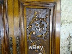 Pair Antique French Renaissance Solid Walnut Carved Wood Door/Panel Chimera