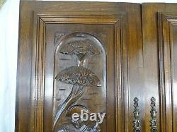 Pair Antique French Solid Oak Carved Wood Door/Panel A Couple of Acrobats
