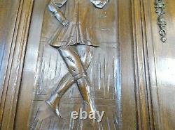 Pair Antique French Solid Oak Carved Wood Door/Panel A Couple of Acrobats