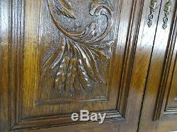 Pair Antique French Solid Oak Carved Wood Door/Panel Birds